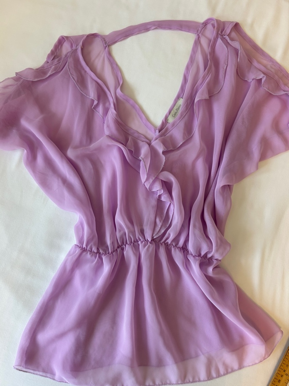 Costa Blanca Lavender Flowy Ruffle V-Neck Blouse